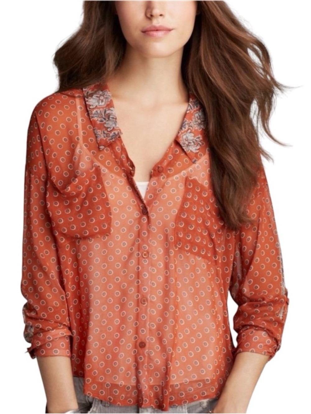 Free People Easy Rider Top in Rust Size Large